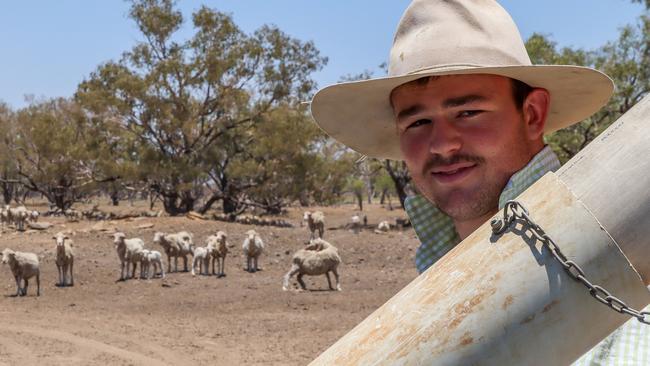 Backrower Harry Wilson surveys the extent of the drought at Barcaldine on the Reds-to-Regions tour. Picture: Tom Mitchell