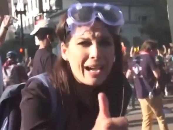 Seven News reporter Amelia Brace after her cameraman were pushed over by riot police at a protest in Washington DC over the death of George Floyd. , , Picture: Supplied Picture: Sunrise