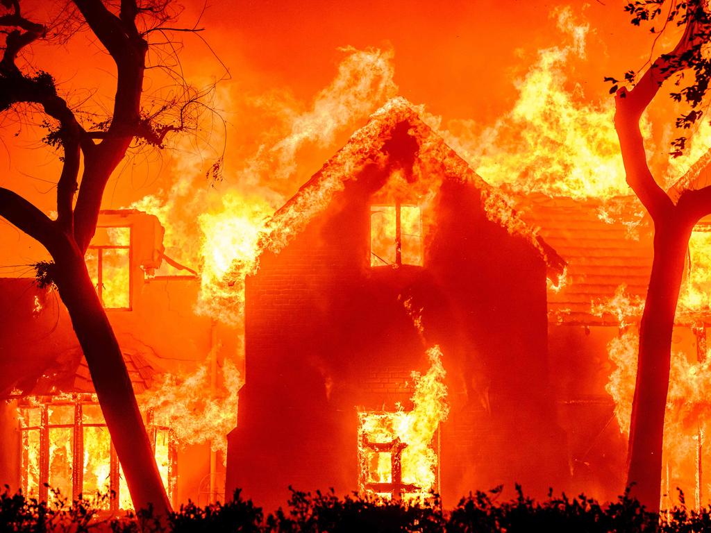 A home is engulfed in flames during the Eaton fire in the Altadena area of Los Angeles County. Picture: AFP