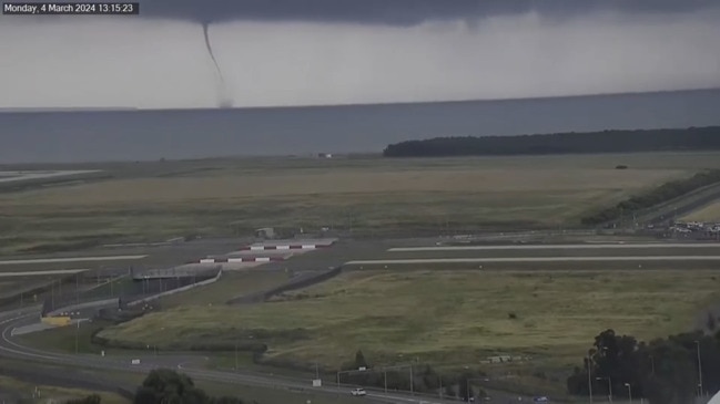 A waterspout in Moreton Bay as seen from Brisbane Airport