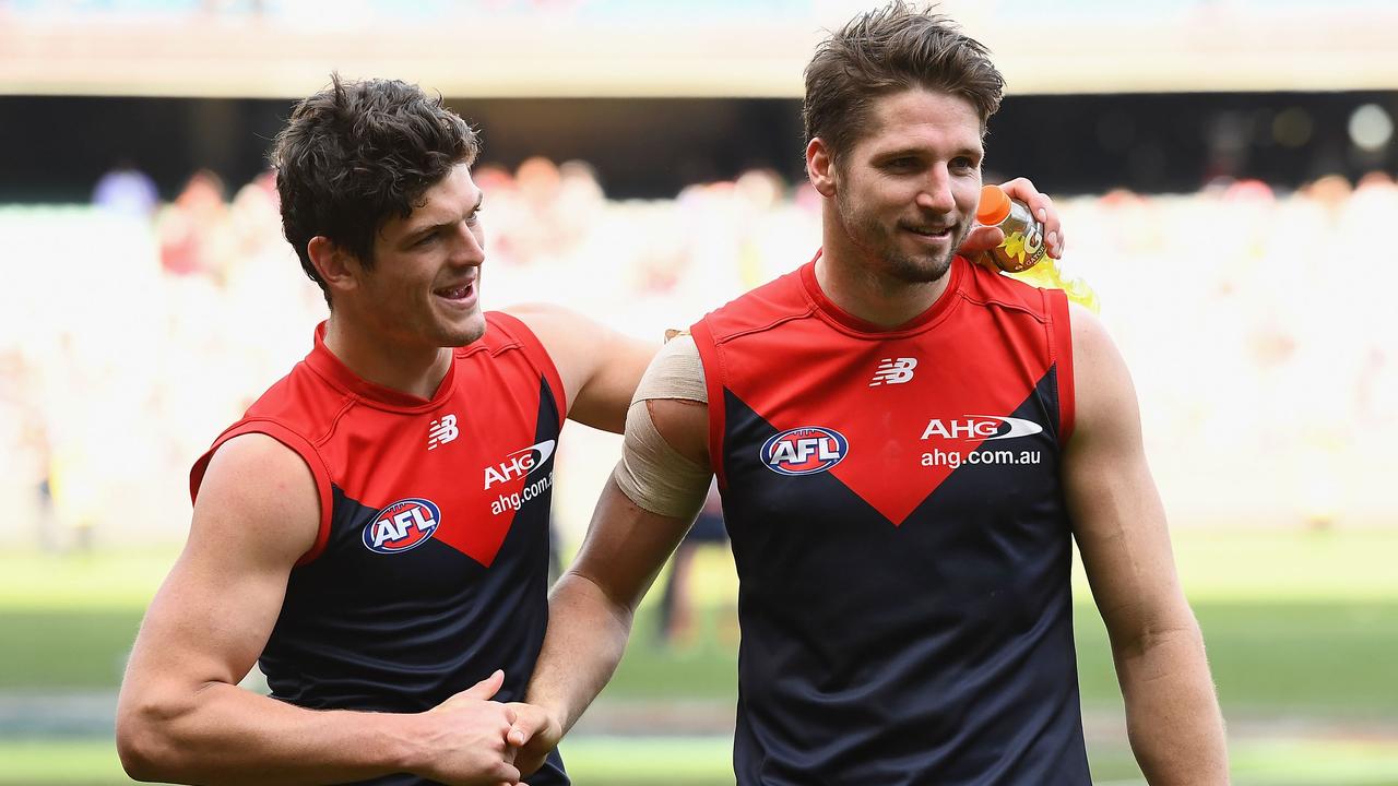 Fremantle is keen to bring Jesse Hogan across at the end of 2019 while they’re also keeping an eye on his Melbourne teammate Angus Brayshaw. (Photo by Quinn Rooney/Getty Images)