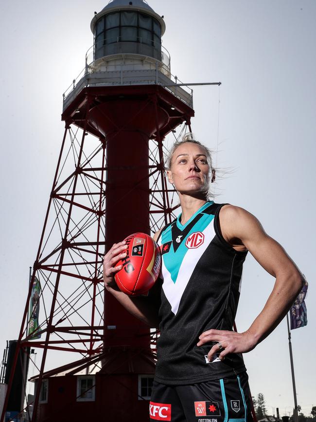 Erin Phillips has become the first footballer in SA sporting history to captain both Adelaide and Port Adelaide. Picture: Sarah Reed / Getty Images)