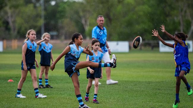 Under-10s compete in the first Darwin Buffaloes NTFL home game against Wanderers at Woodroffe Oval. Picture: Pema Tamang Pakhrin