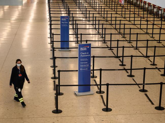 An empty British Airways' check-in area at Geneva Airport earlier this month. Picture: AFP