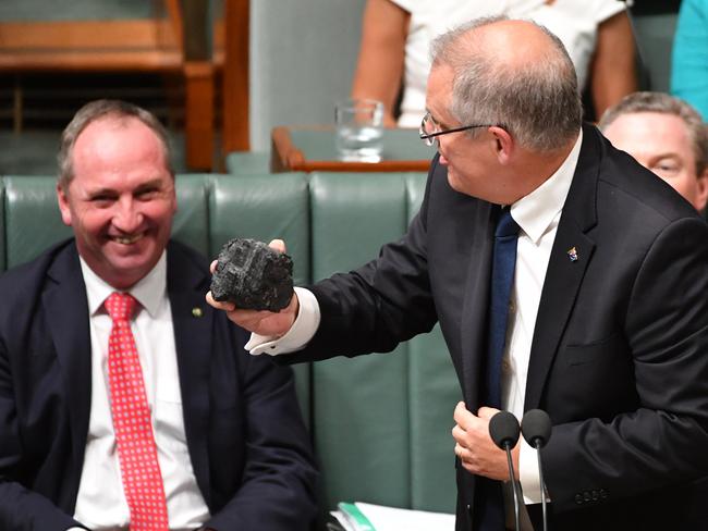 Treasurer Scott Morrison, who once brought a lump of coal to Question Time to attack the Opposition’s position, said it was simply “the job of government” to work through difficult issues to get an outcome. Picture: AAP Image/Mick Tsikas