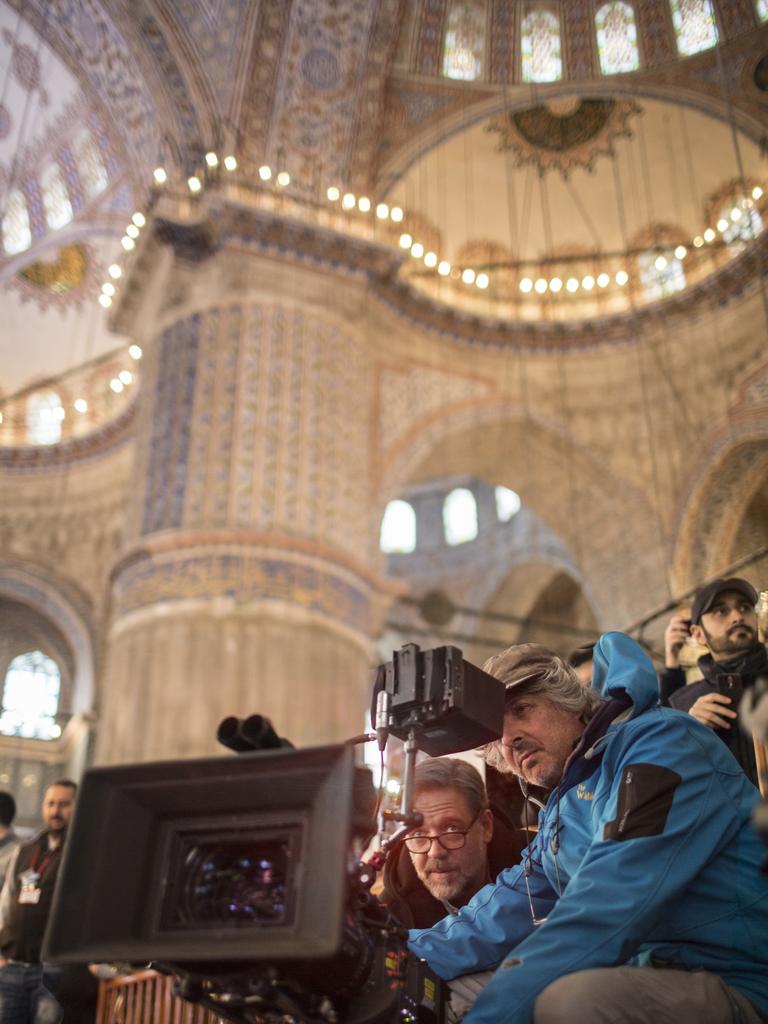 Director Russell Crowe and Cinematographer Andrew Lesnie on set of The Water Diviner. Picture: Universal