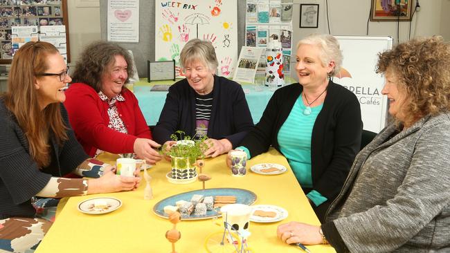 Kirsty Porter, Dayle Anderson, Jill Lowe, Pamela Aldridge and Debra White are excited about Whitehorse’s new dementia cafes. Picture: Hamish Blair.