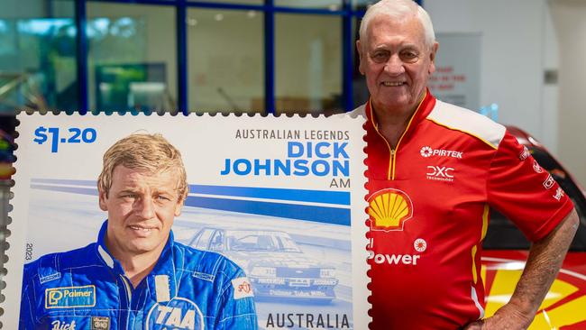 Dick Johnson is one of the supercar legends honured by Australia Post with their image on a stamp. Picture DJR Shell-Power Racing