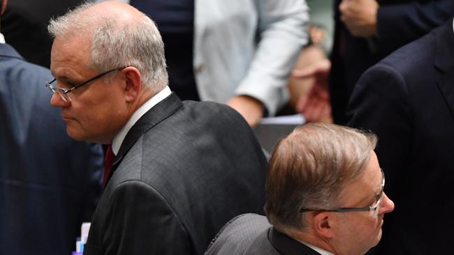 Prime Minister Scott Morrison and Leader of the Opposition Anthony Albanese, whose parties are on an equal electoral footing for the first time. Picture: AAP