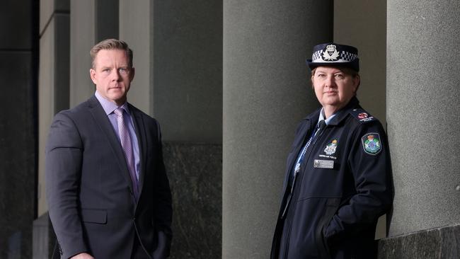 Youth Justice senior executive director Michael Drane and Assistant Commissioner Cheryl Scanlon outside QPS Headquarters. Pics Tara Croser.