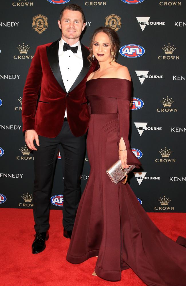 Patrick Dangerfield and wife Mardi, who plans to rewear an altered version of her gown. Picture: Mark Stewart