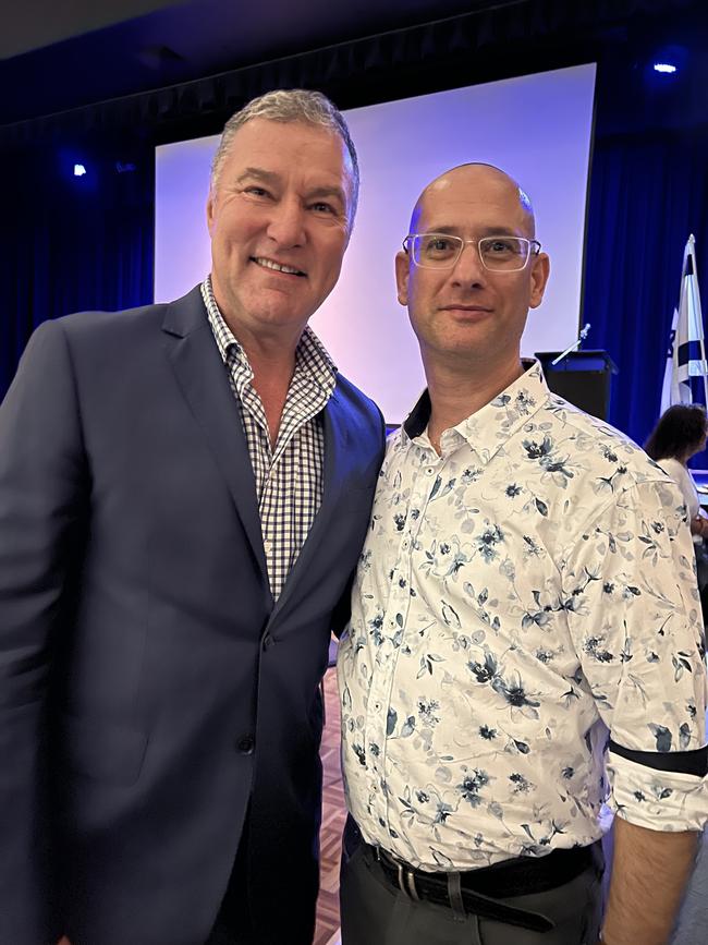 Surfers Paradise MP John-Paul Langbroek and Rabbi Adi Cohen at the Gold Coast community solidarity gathering in Robina. Picture: Keith Woods.