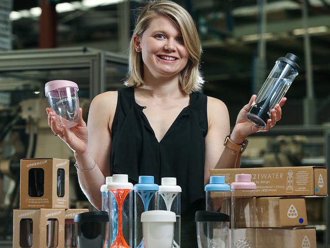 GoLusty director Felicity Ford with the UpperCup and the 321 Water bottle. Picture: Ian Currie