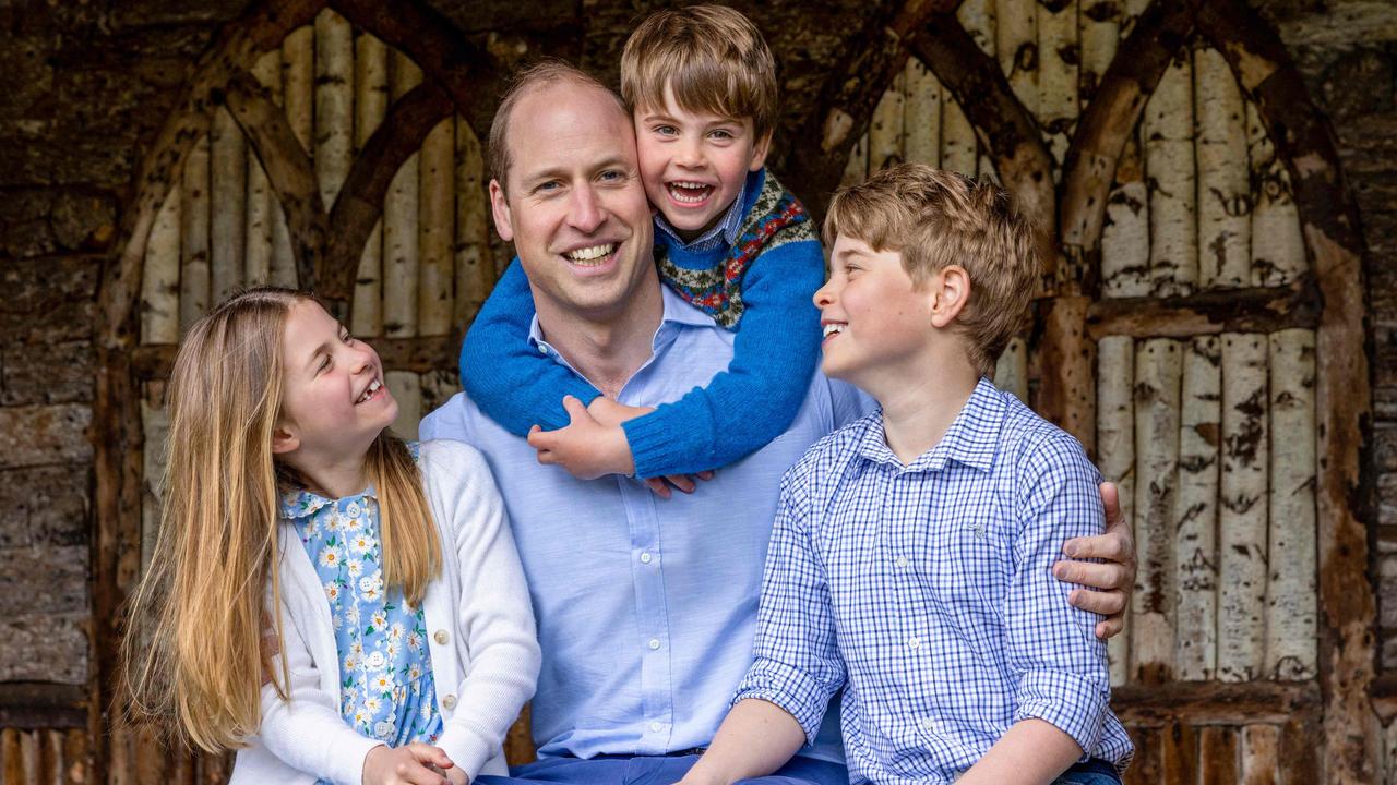 Britain's Princess Charlotte, Prince Louis (top) and Prince George celebrate Father’ Day with their dad Prince William. Picture: Millie Pilkington/Kensington Palace/AFP