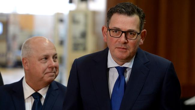 Victorian Premier Daniel Andrews, right, and Treasurer Tim Pallas. Picture: NCA NewsWire / Andrew Henshaw