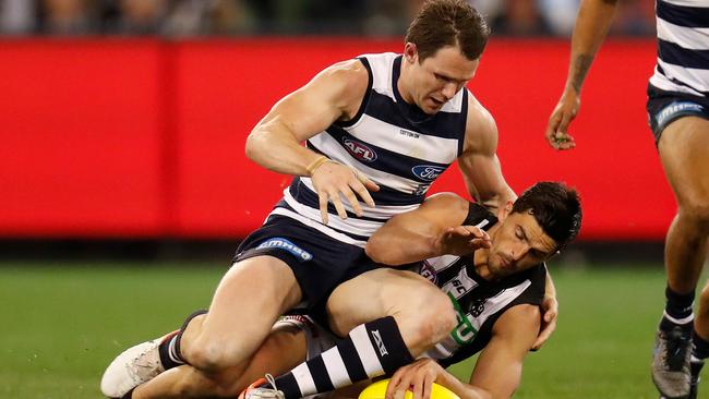 Patrick Dangerfield could line up alongside Scott Pendlebury for Victoria if a State of Origin fundraising match goes ahead. Pic: Getty Images