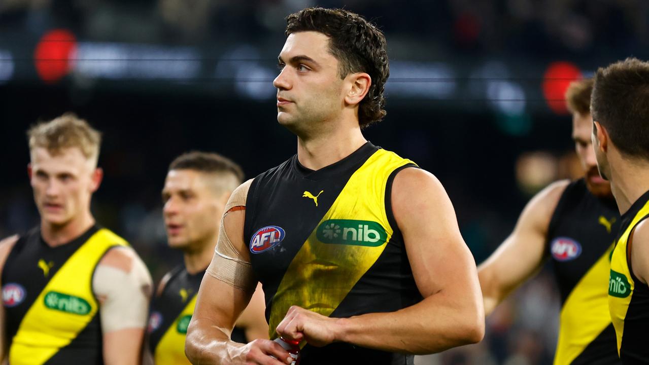 MELBOURNE, AUSTRALIA – MARCH 31: Tim Taranto of the Tigers looks dejected after a loss during the 2023 AFL Round 03 match between the Collingwood Magpies and the Richmond Tigers at the Melbourne Cricket Ground on March 31, 2023 in Melbourne, Australia. (Photo by Michael Willson/AFL Photos via Getty Images)