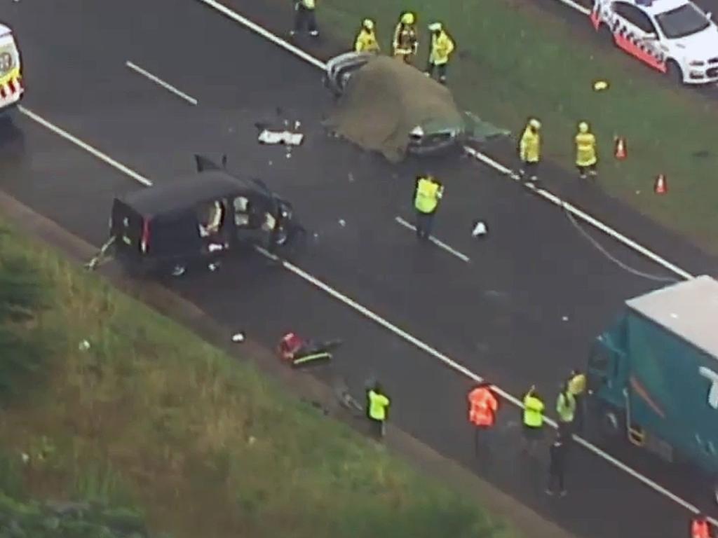 A man has died in a two-vehicle crash on the Camden Bypass south of Sydney. Picture: 7 News Sydney 