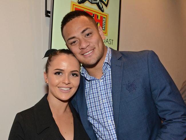 Chloe McBeath and Phillip Sami at Gold Coast Titans Awards night at QT Resort, Surfers Paradise. Picture: Regina King