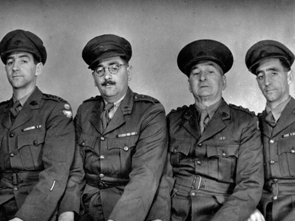 Left to right: John Cameron Coen, Peter Henry Coen, Henry Edward Cameron Coen, Rodney James Coen; Photographed in Hobart in 1946.