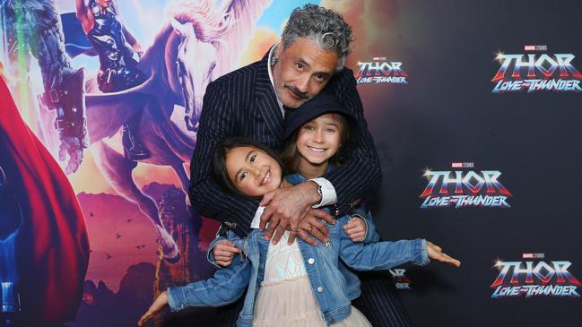 Taika Waititi and daughters Matewa Kiritapu and Te Hinekahu at the Sydney premiere. Picture: Lisa Maree Williams/Getty Images