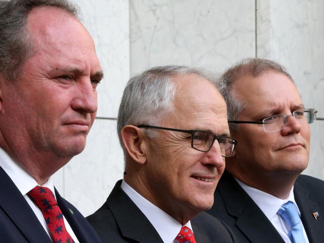 PM Malcolm Turnbull, Deputy Barnaby Joyce and Treasurer Scott Morrison hold a joint press conference at Parliament House this afternoon.