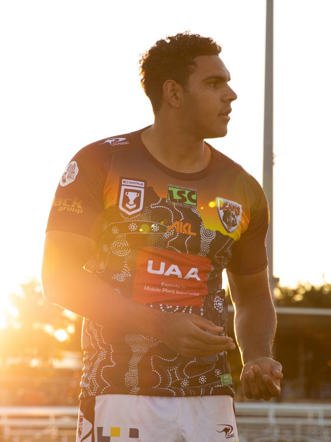 Jacob Alick in the Burleigh Bears indigenous jersey. Picture: Duke Media