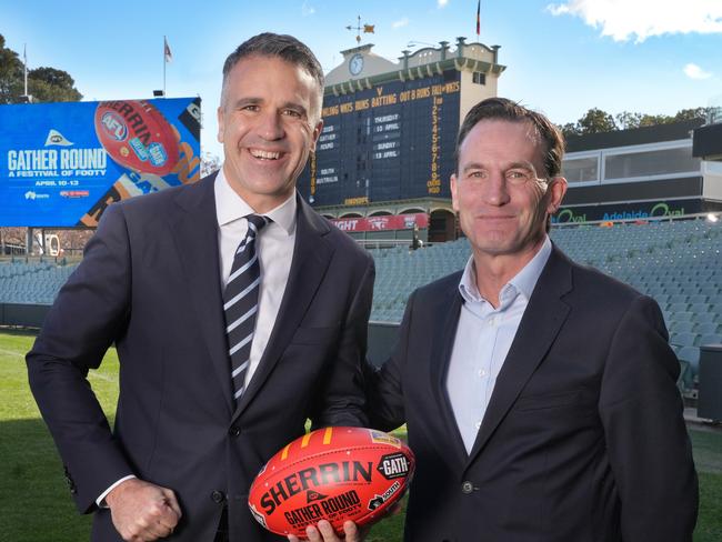 Premier Peter Malinauskas & AFL Chief Executive Andrew Dillon announce dates for 2025 AFL Gather Round. 2 July 2024. Picture: Dean Martin