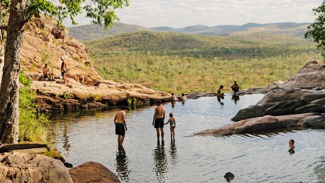 Gunlom Falls. Places We Swim, Exploring Australia's Best Beaches, Pools, Waterfalls, Lakes, Hot Springs and Gorges, Dillon Seitchik-Reardon, Caroline Clements, Hardie Grant, RRP $39.99