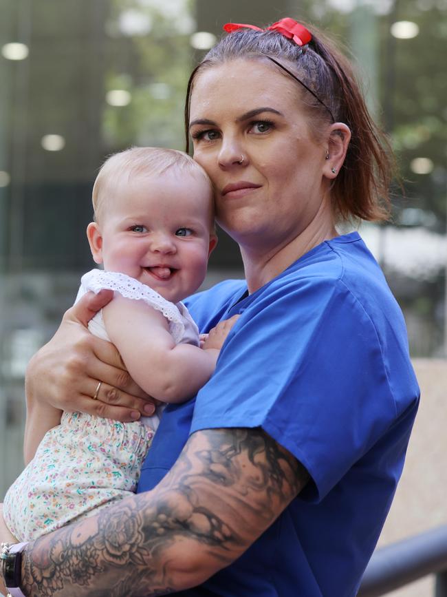 Emergency Nurse Alex Crawley came with baby Mia. Picture: David Swift