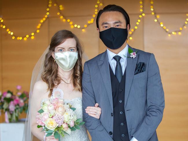 Sarah Foster and Justin Tham’s wedding at St Vincent’s Hospital Melbourne. Picture: Befekir Kebede (MUST CREDIT)