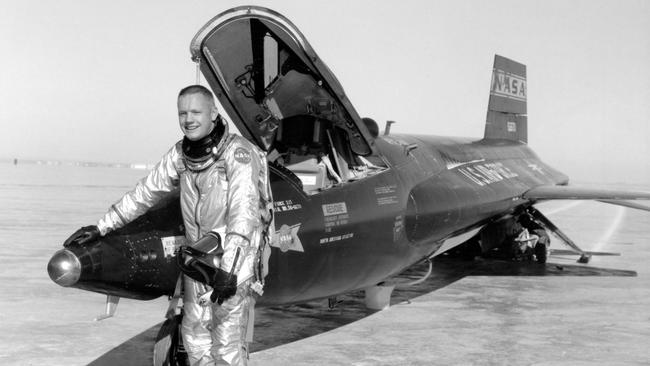 Test pilot Neil Armstrong after flying the hypersonic X-15 rocket plane in 1960. Picture: Courtesy NASA