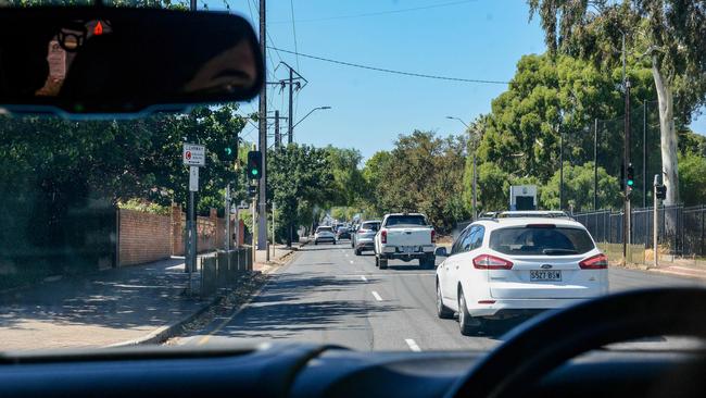 Approach to the pedestrian crossing outside Marryatville High School on Kensington Road, March 23, 2023. Picture Brenton Edwards