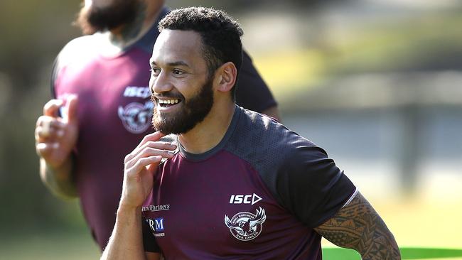 Apisai Koroisau during a Manly Sea Eagles training session at Narrabeen. Picture. Phil Hillyard