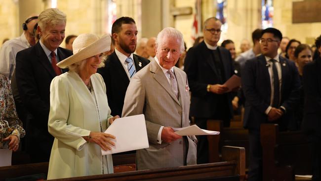 The King and Queen attend a church service officiated by the Archbishop of Sydney, the Most Reverend Kanishka Raffel. Picture: Rohan Kelly