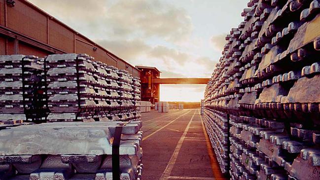 Aluminum ingots awaiting shipment from the Alcoa smlerter in Portland in Victoria. Picture: Bloomberg