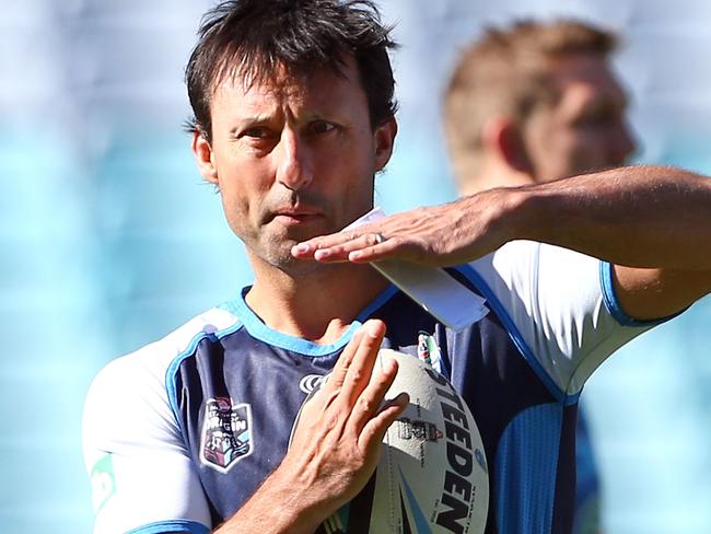 SYDNEY, AUSTRALIA - JUNE 17:  Laurie Daley calls time during a New South Wales Blues State of Origin training session at ANZ Stadium on June 17, 2014 in Sydney, Australia.  (Photo by Renee McKay/Getty Images)