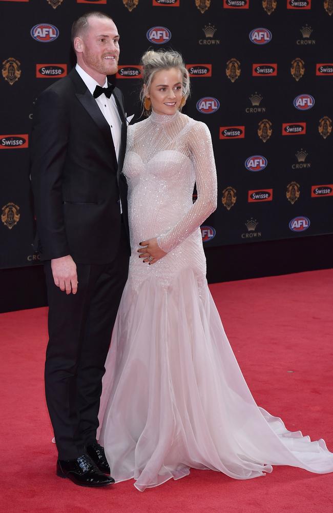 Hawthorn star Jarryd Roughead with wife Sarah. Picture: Jason Edwards