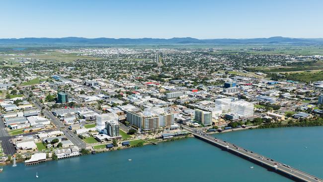 Aerial views of ReNew Mackay's riverfront development proposal which incorporates plans for an administrative hub that could become the home of the Mackay RSL sub-branch. Picture: ReNew Mackay