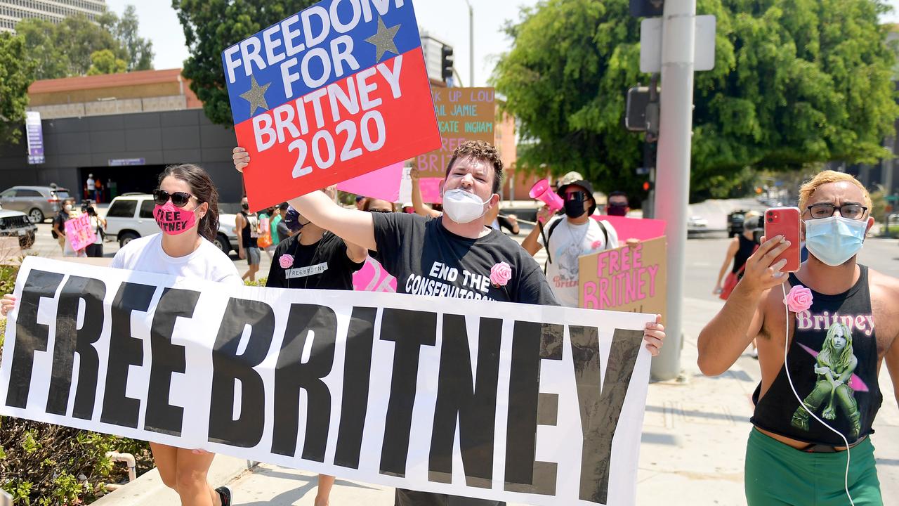 Supporters of Britney Spears outside a courthouse for a #FreeBritney protest at a hearing regarding Spears' conservatorship in August. Picture: Matt Winkelmeyer/Getty Images