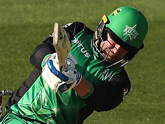 MELBOURNE, AUSTRALIA - JANUARY 27:  Ben Dunk of the Stars hits a six during the Big Bash League match between the Melbourne Stars and and the Hobart Hurricanes at Melbourne Cricket Ground on January 27, 2018 in Melbourne, Australia.  (Photo by Mark Metcalfe/Getty Images)