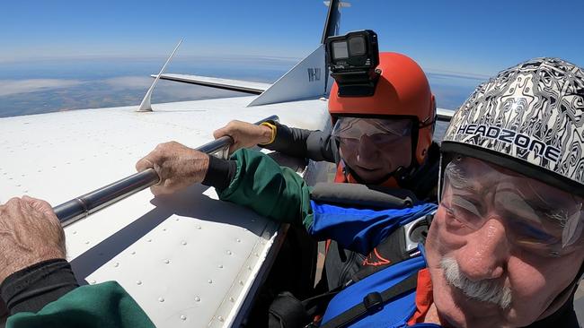 Graham Barrington, 81, doing his final jump mark 60 years since the formation of the South Australian Sports Parachute Club. Pictures: Shane Strudwick