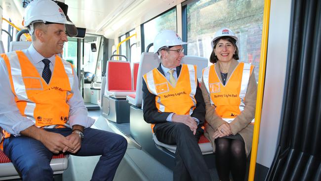 Premier Gladys Berejiklian with Minister for Transport and Infrastructure Andrew Constance (left) and Member for Coogee Bruce Notley-Smith. Picture: Tim Hunter