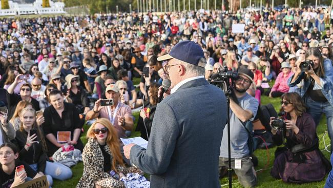 Prime Minister Anthony Albanese told the No More! National Rally Against Violence march in Canberra National Cabinet will meet on Wednesday. NCA NewsWire / Martin Ollman