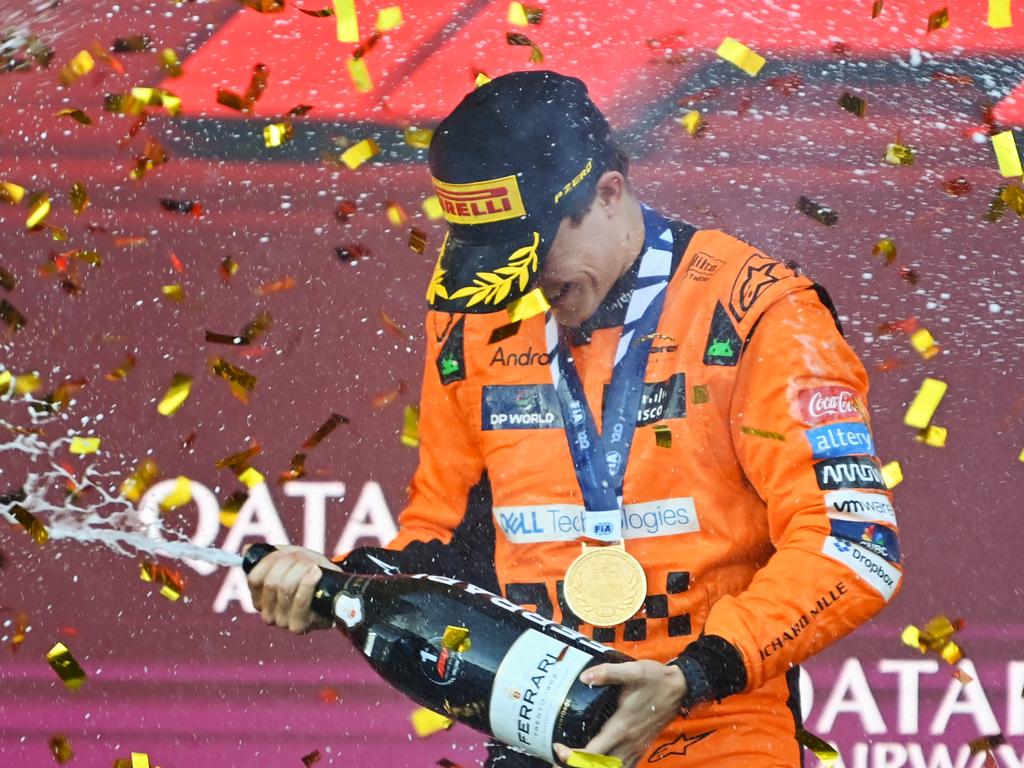 Oscar Piastri of Australia celebrates on the podium. Picture: Getty Images