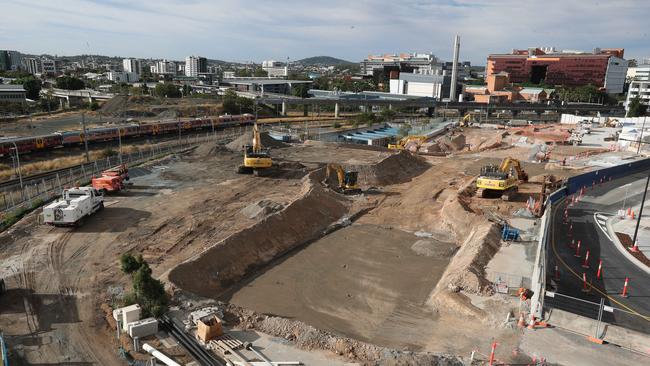 There are claims union officials breached rules at the Cross River Rail’s Boggo Road site, above, on April 15. Picture: Annette Dew