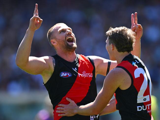 Jake Stringer celebrates a goal against the Hawks. Picture: Getty Images