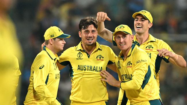 With two wickets, Stoinis turned the match back in Australia’s favour. Picture: AFP