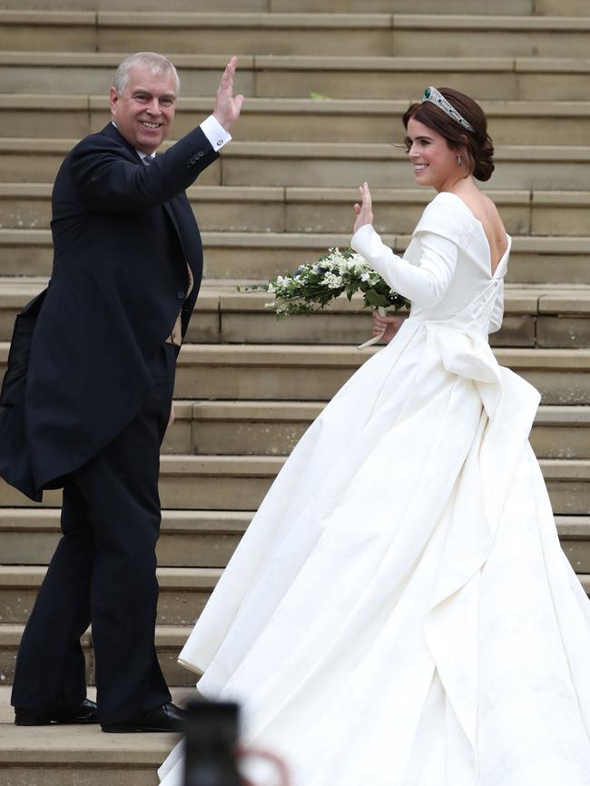 Princess Eugenie arrives with her father, Prince Andrew, the Duke of York. Picture: Getty