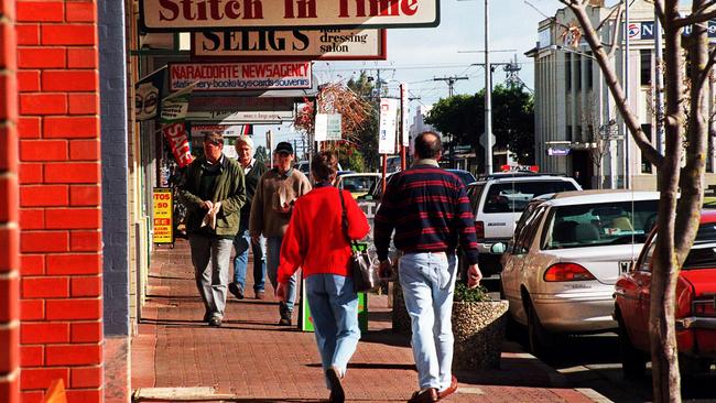 People walking along the busy main street of Naracoorte in 2004.